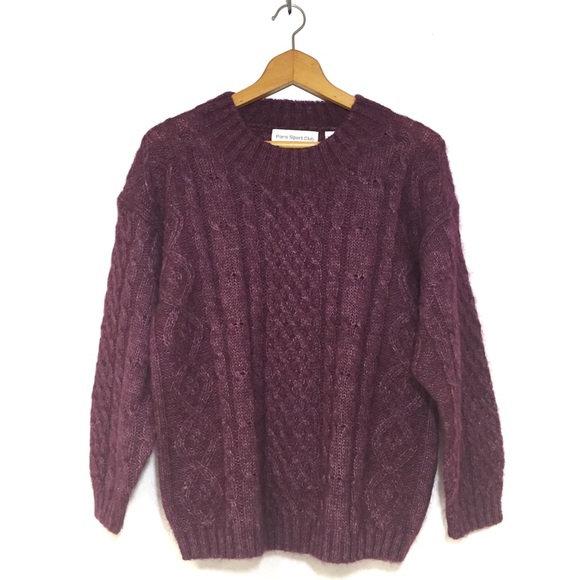 Vintage 90"s Paris Sport Club Mohair Cable knit Sweater Berry Cottagecor… - Picture 2 of 11